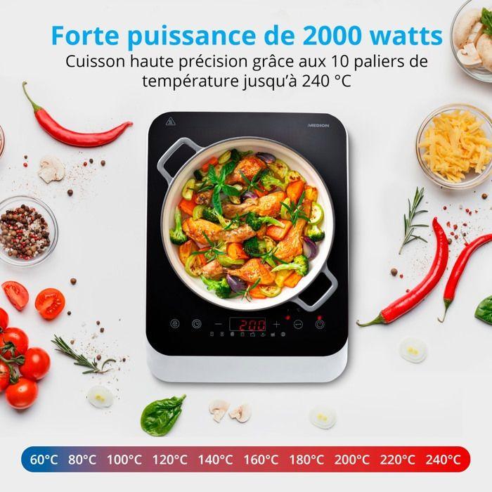 Plaque de cuisson posable - MEDION MD18490 – Induction - 1 foyer – 2000W - Noir/Blanc