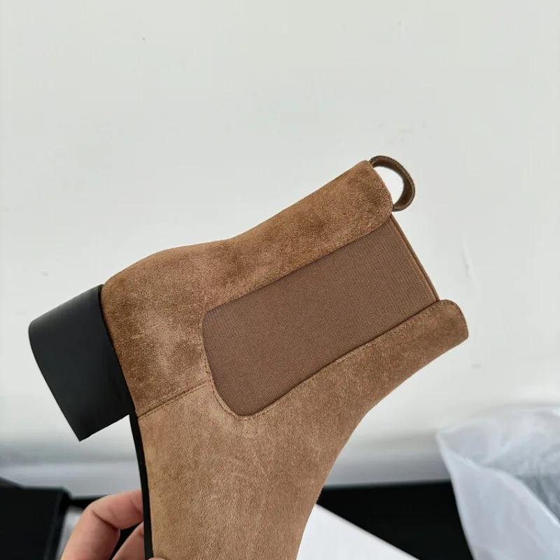 Fashion European American Cow Suede Crazy Horse Combat Casual Boots Women's Retro Fashion Commuting Shopping Chelsea Short Boots 44