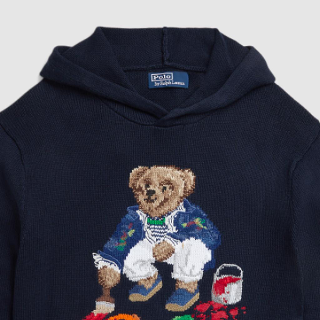Polo Ralph Lauren SS24 Bear Pattern Letter Hoodie Long Sleeve Knit Sweater Men Sweater Dark-Blue MNPOSWE16821783-410