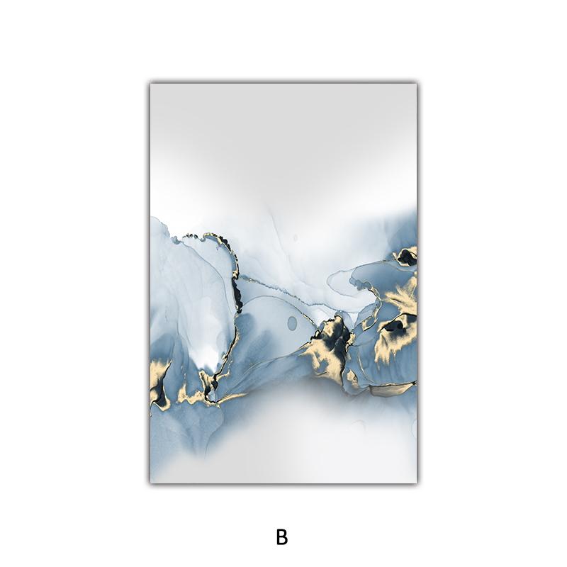 Abstract Marble Blue Golden Watercolor Ink Poster Nordic Modern Wall Art Canvas Painting Print Picture For Living Room Decor