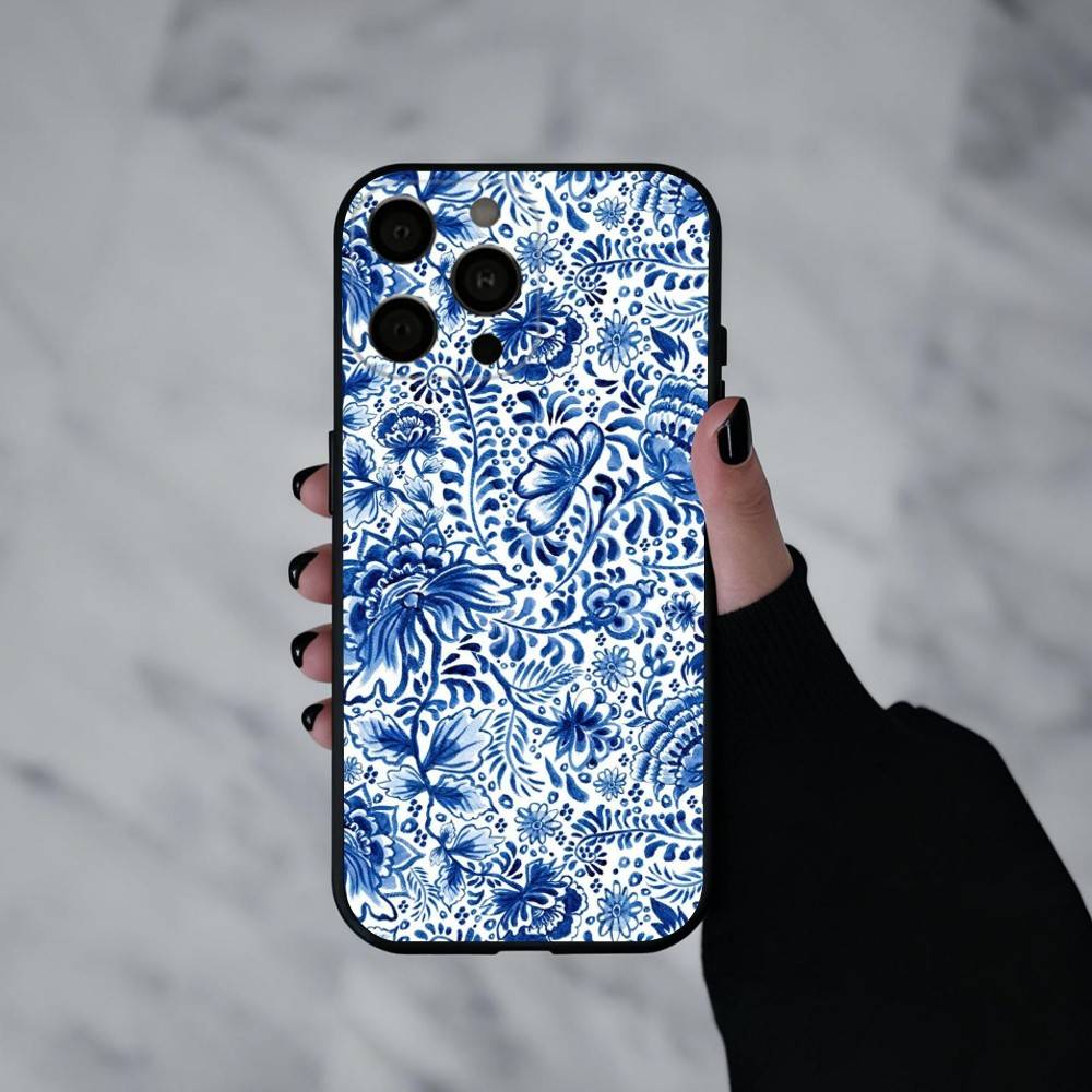 B-blue and W-white China Phone Case For iPhone 17pro,16,15,14,13,12,11 Plus,Pro Max,XS,Soft Silicone Black Cover