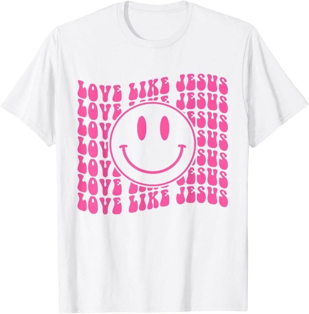 

Retro Love Like Jesus Happy Face Aesthetic T-Shirt L