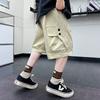 Summer Teen Boys Cotton Cargo Shorts Loose Solid Color Knee-length Pants for 4-14Years Kids Children Casual Outdoor Trousers