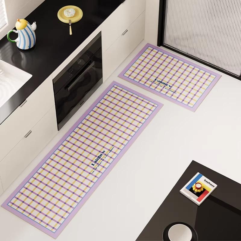 

Kitchen Carpet Waterproof Floor Mat PVC Leather Carpets Long Rug Pink Plaid Sweet Design Home Decor Rugs Alfombra de cocina 50x80cm