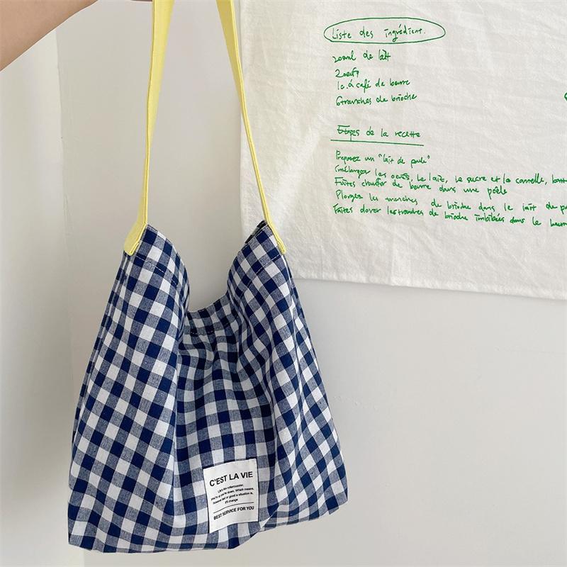 

Большая вместимость Collision Color Plaid Холщовая Сумка Для Отдыха Простая Сумка Через Плечо Сумка Для Покупок темно-синий