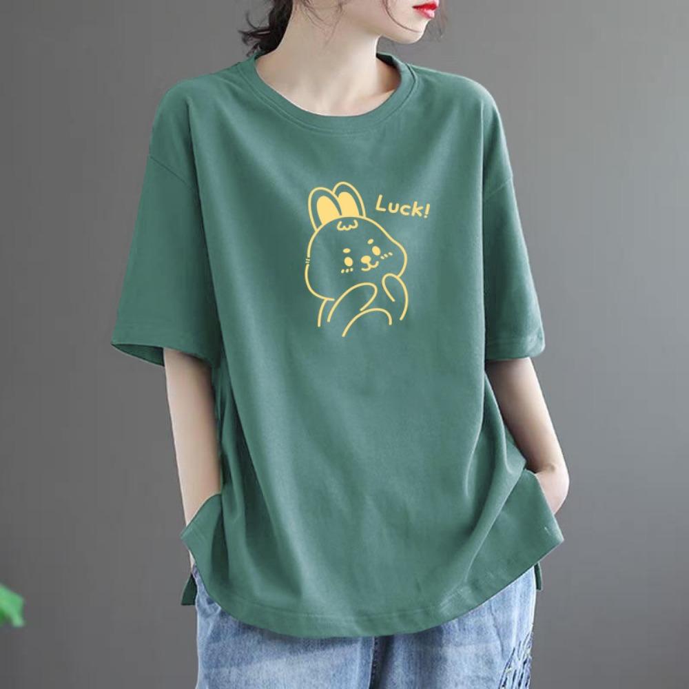 

Summer large size women s t-shirt new loose and thin cartoon rabbit print comfortable simple versatile short-sleeved top M