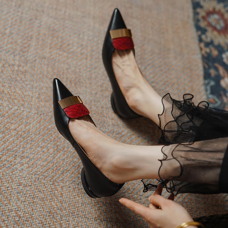 2024 Spring Autumn  High Heel Women Pumps Genuine Leather Ladies Single Shoes Shallow Pointed Toe Office Dress Shoes Party Shoes