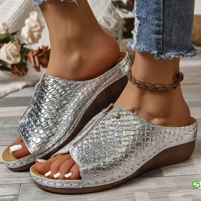 Fashion Summer Women Wedge Sandals Premium Orthopedic Open Toe Sandals Vintage Anti-slip Leather Casual Female Platform Retro Shoes