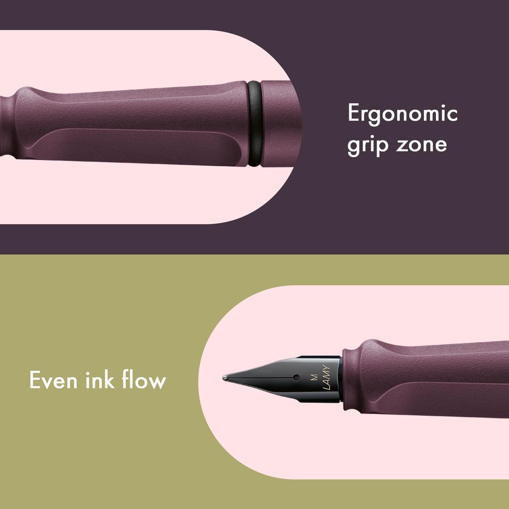 LAMY Safari Scarlet Fountain Pen Ergonomic Grip and Polished Steel Size M Ideal for Writing and Calligraphy Includes LAMY T10 Blue Ink Cartridge -