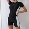 Women's Half Sleeve Color Block Zipper Swimsuit - High Elasticity & Conservative Surfing Suit