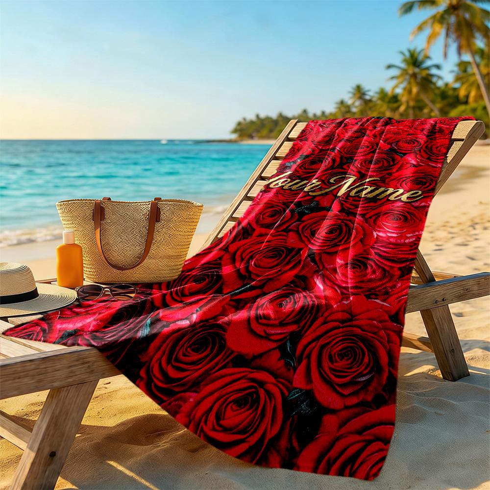 Rose Customized Name Beach Towel Super Soft & Absorbent For Beach Bathroom Outdoor Swimming Pool Camping Picnic Yoga Diving Vacation Accessories