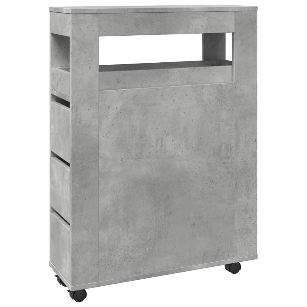 Narrow Bathroom Cabinet with Casters Concrete Grey Particleboard