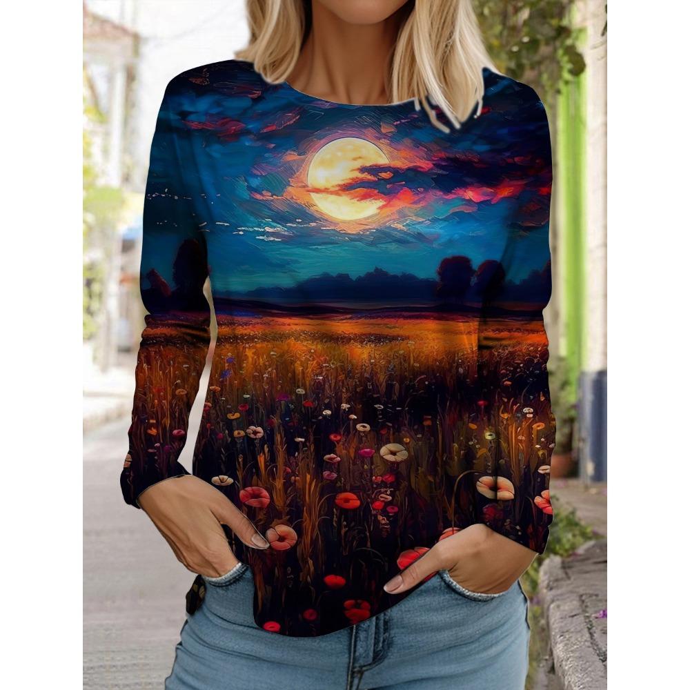 Long sleeved T-shirt, sports shirt, printed women's top T-shirt