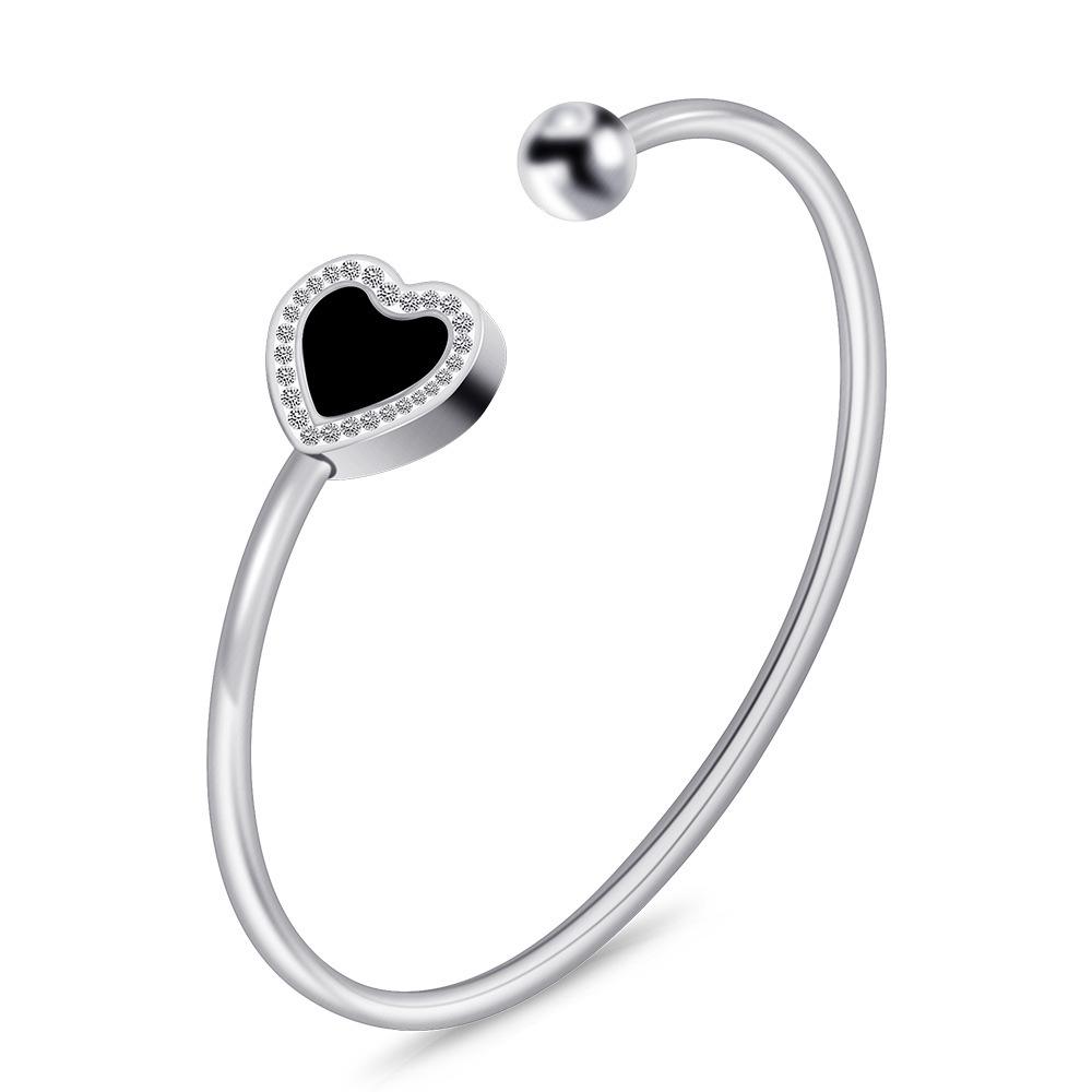 European Stainless Steel Rhinestone Heart Bracelet - Fashionable 16MM Openable Design for Women