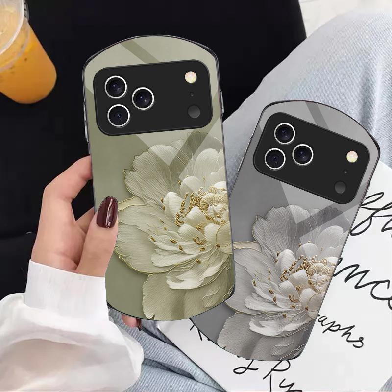 Gradient Colored Flowers For iPhone 17 16 15 14 Pro 13 Plus 12 Mini 11 Pro Max XR X S 7 8 Elliptical Tempered Glass Phone Case