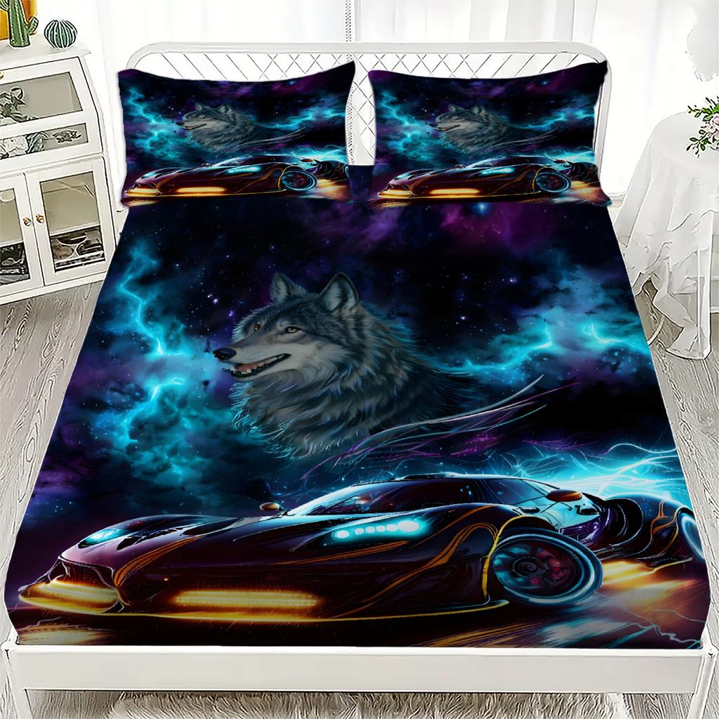 1pc Forest Wolf Fitted Sheet 100% Polyester Durable Bed Sheet NO Pillowcases for Home Bedroom Decor Boys Birthday Gifts