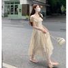 Women's Summer 2024 Embroidered Ruffle Waist-Hugging Petite Dress