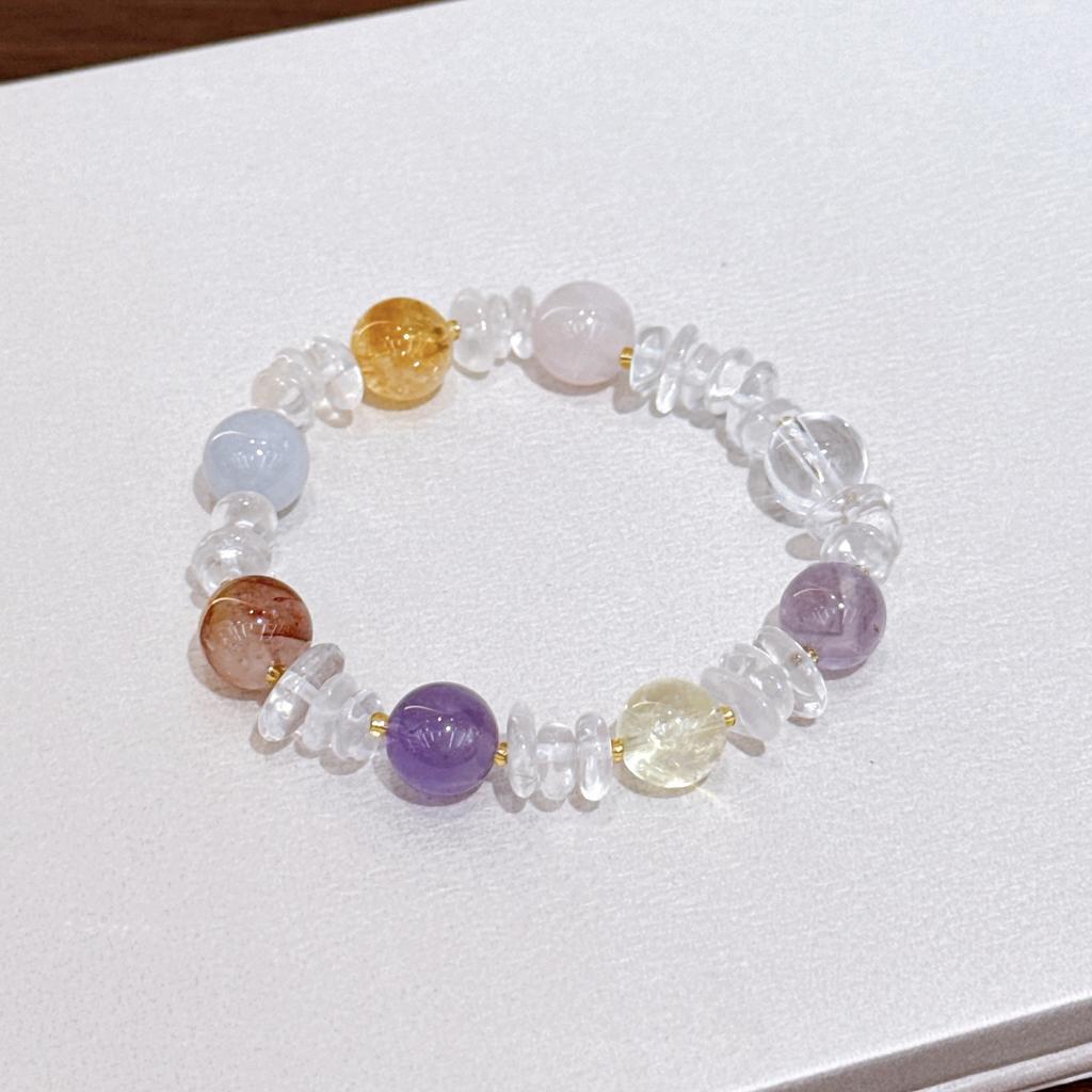 Natural Multi-gemstone Crystal Bracelet for Attracting Wealth Amethyst, Citrine, White Crystal, Rose Quartz, and Lucky Charm Bracelet
