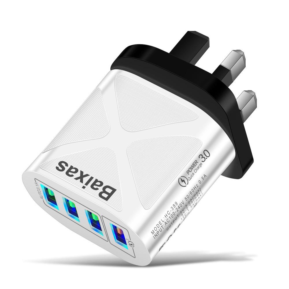 4-Port QC3.0 Universal Fast Charger: EU/US/UK/AU Standards, Multi-Voltage (5V/9V/12V) for Travel