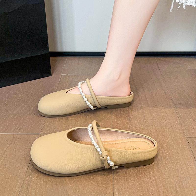 

Плоская подошва мягкая подошва сумка голова полушлепанцы женские для улицы 2025 новые весенне-летние прохладные шлепанцы Мэри Джейн нежные вечерние туфли 40 абрикосовый