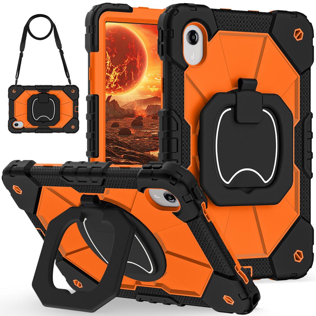 For Lenovo Tab Idea 11/Xiaoxin Pad 2025 11inch 360 Rotating Stand Case Color-blocking with Handle and Pen Holder&Shoulder Belt