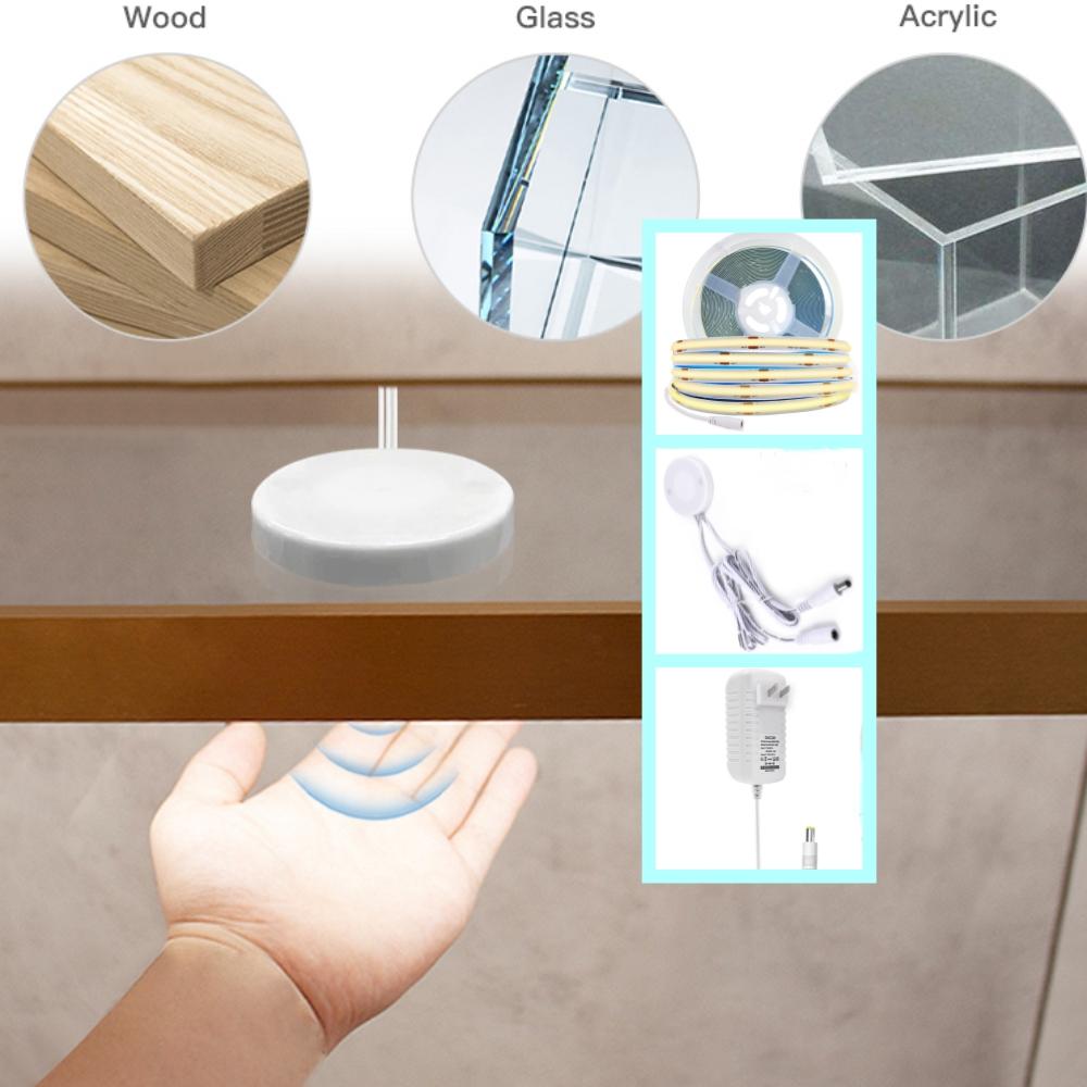 12V 24V COB LED Strip Light With Dimmable Penetrable Wood Mirror Acrylic Wireless Hand Sweep Touch Sensor Switch for Kitchen