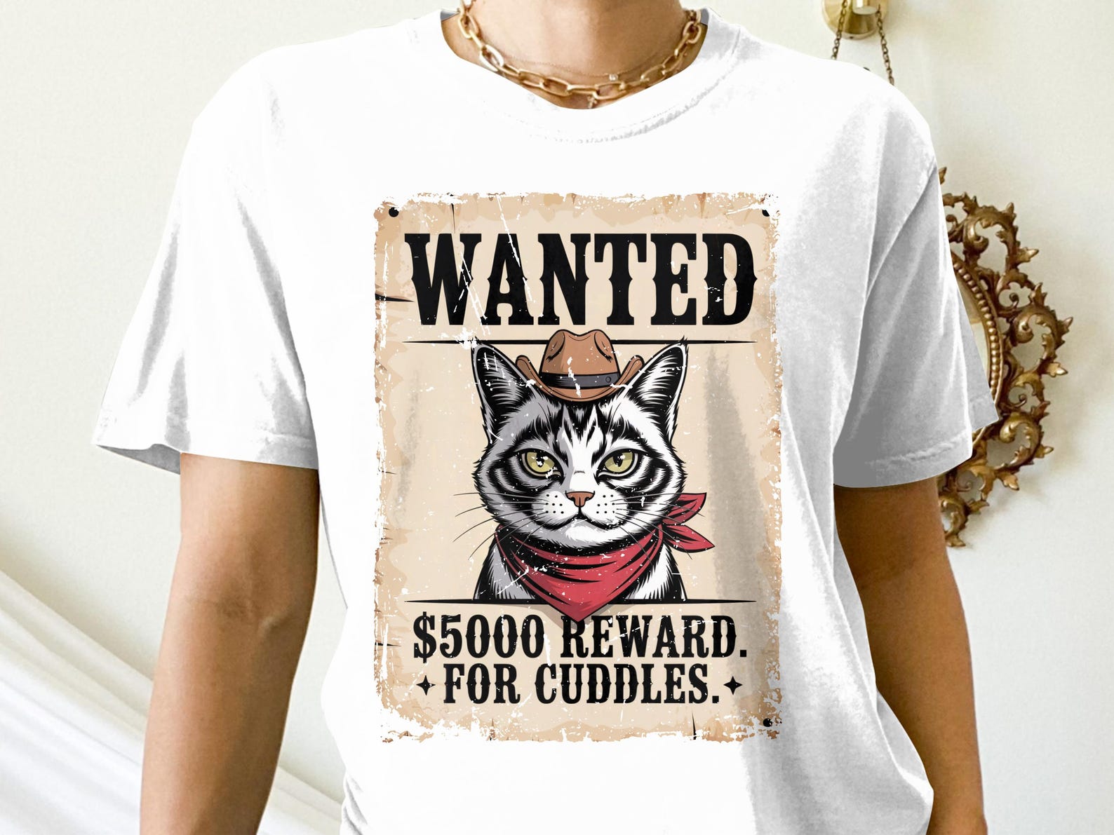 Wanted Cat T-Shirt, Cowboy Cat, Funny Cat Shirt, Pet Lover Gift, Cuddles Reward, Western Cat Tee, Animal Lover Tee, Cute Kitty Shirt 3XL