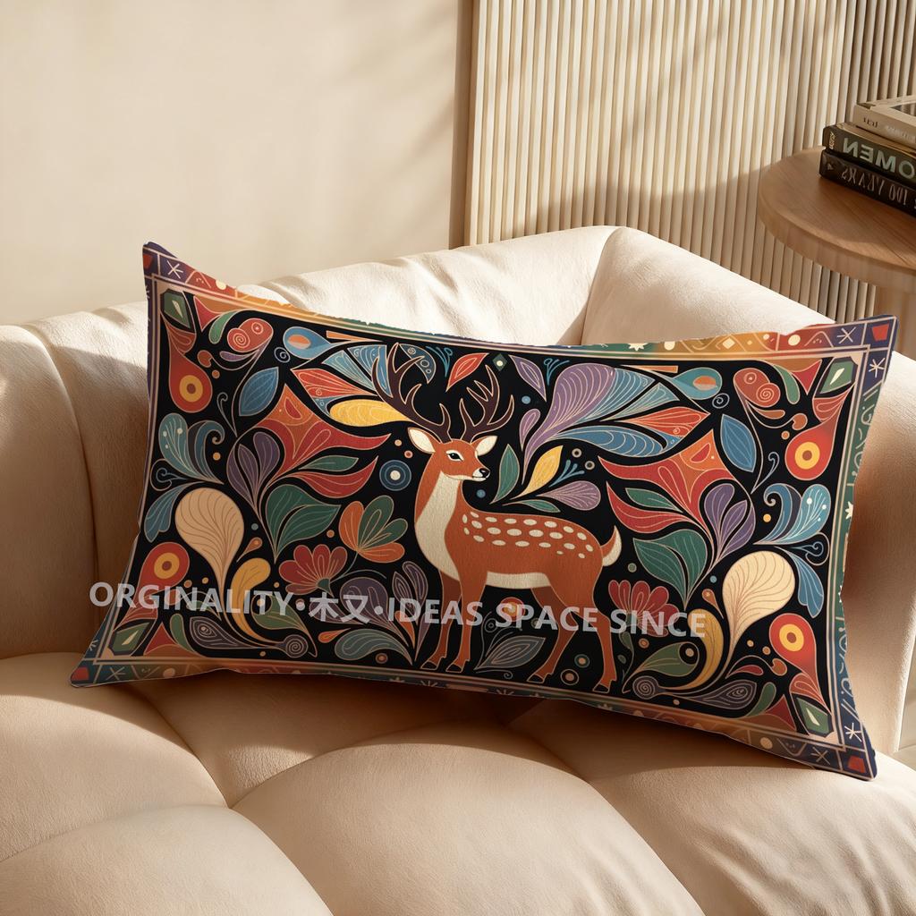 2D Colorful Deer Pattern Pillow Cover Suitable For Sofa Bedroom Car Pillow Cover Cushion Rectangular Back Cushion