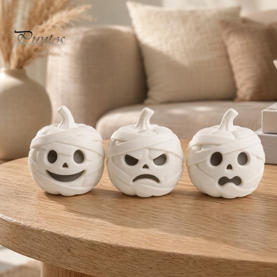 Festive Entrance Display Pieces 3D Printed Mummy Pumpkin Skull Figurine for Halloween Decorations, Versatile Showcase Statues with Funny Expressions