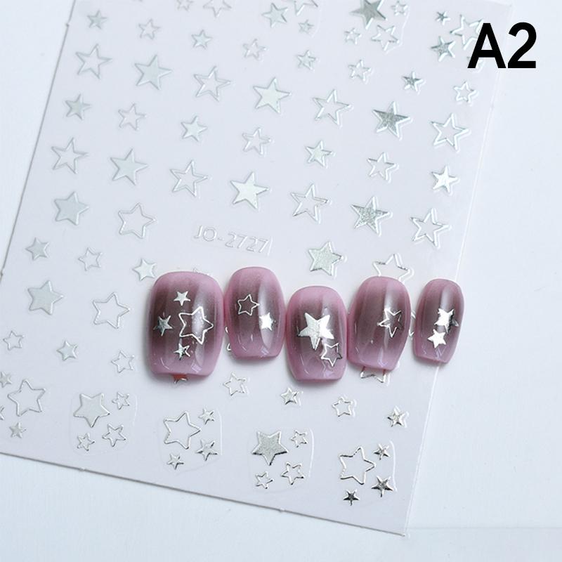 1 Sheet 3D Gold/ Silver Star Bronzing Nail Art Sticker Laser Star Styles Nail Decal Gold Silver Self-Adhesive Slider