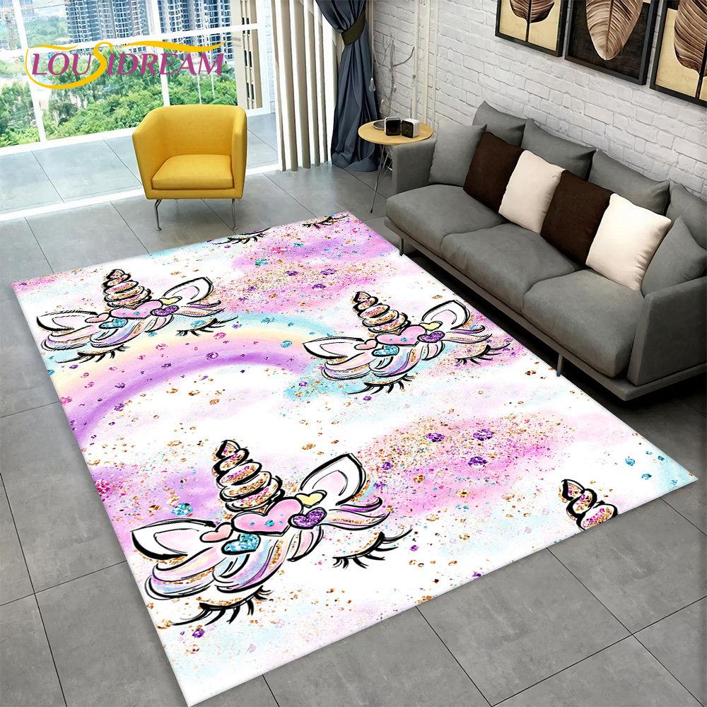 3D Cartoon Eenhoorn Dier Gebied Tapijt, Tapijt Tapijt voor Woonkamer Kinderkamer Bank Deurmat Decor, Kids Paly Antislip Vloermat