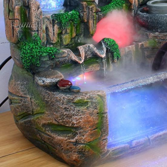 Indoor Fountain Waterfall with LED Faux Crystal Ball Rockery Flowing Water Mini Fish Tank Decoration with Water Atomiser Living Room Home Office