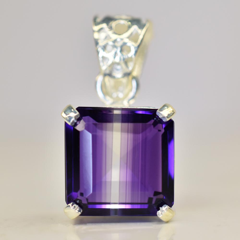 Natural Purple Amethyst 24.9 Ct CERTIFIED Square 925 Starling Silver Gem Pendant MY.PD-28-NS