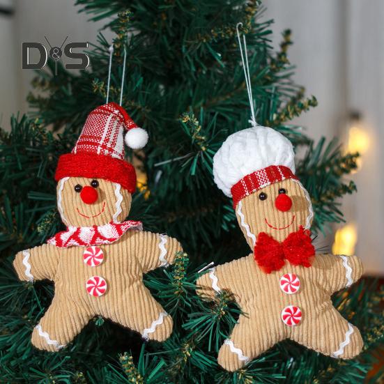 1/2Pcs Christmas Gingerbread Man Doll Plush Stuffed Doll Toy Gingerbread Pendant Christmas Tree Hanging Decorations for Fireplace Display