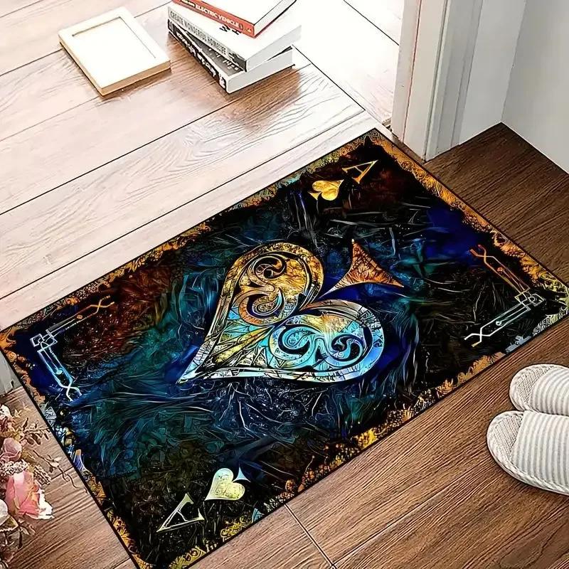 Playing Card Area Mat Outdoor Entrance Floor Decorative Washable Carpet Non-slip Easy To Clean Rug Wrinkle-Resistant Doormat
