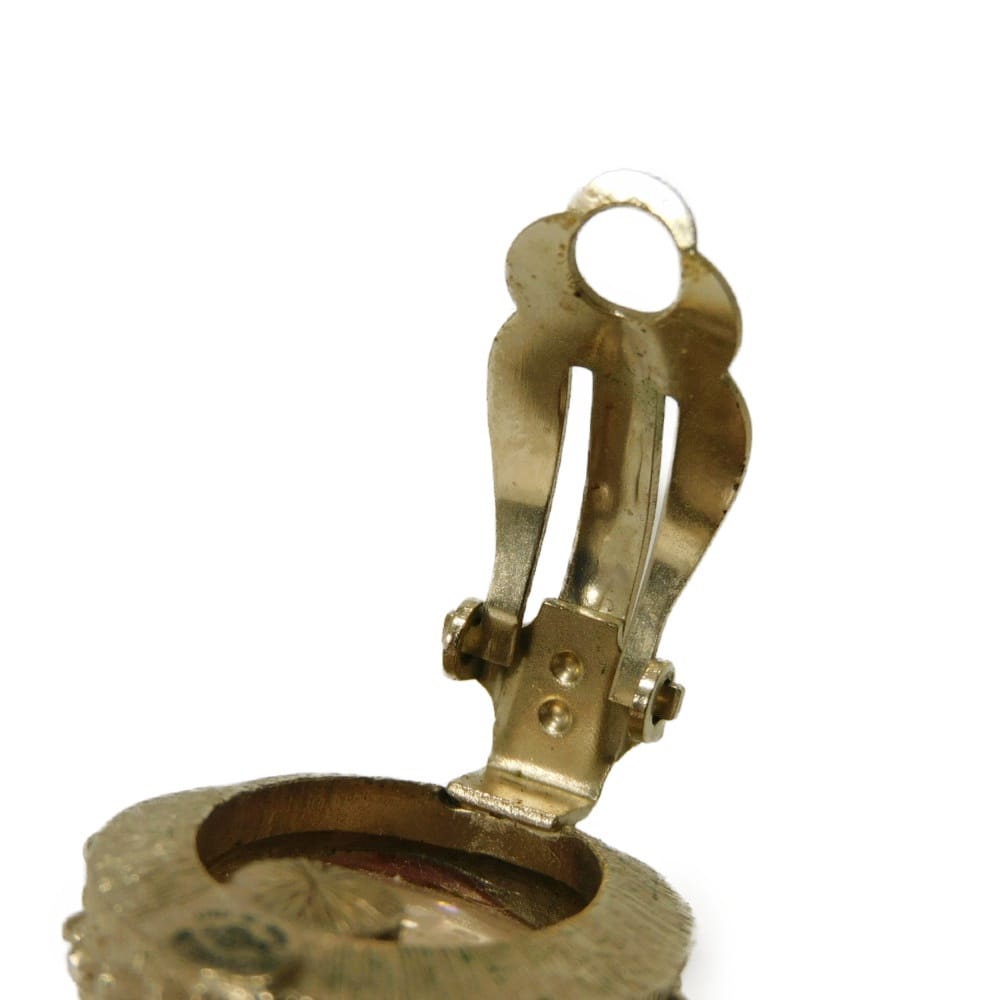 Used 10097 COCO Mark Gripoa 7982 B13C Champagne Gold Clip-on CC Mark Colored Stone Clear Pink Beige Women's from Japan