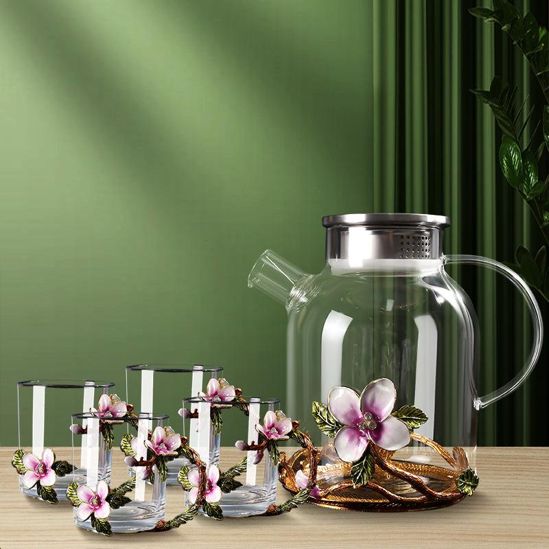 Household Large-Capacity Cold Kettle, Teapot, High-Value Drinking Cup, Exquisite Coffee Cup, Water Cup, Enamel Color Cherry Blossom Cup