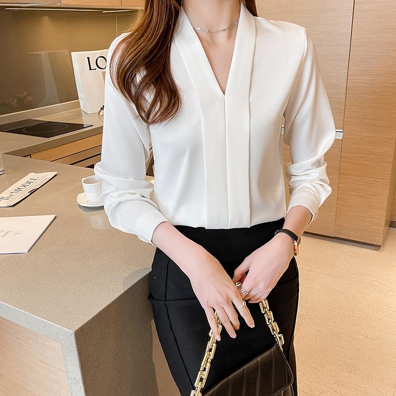 2025 Women's Professional White Chiffon Shirt - Formal Long Sleeve for Spring/Autumn