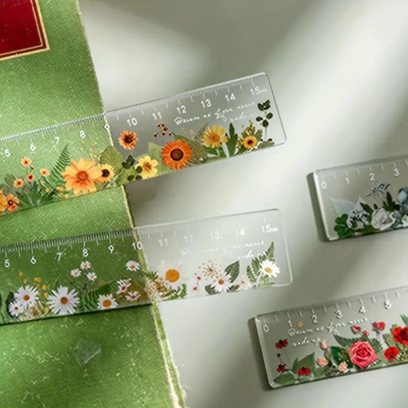 15cm Per Piece Transparent Acrylic Ruler Plant and Flower Ruler Student Measurement Tools Office Drawing Supplies