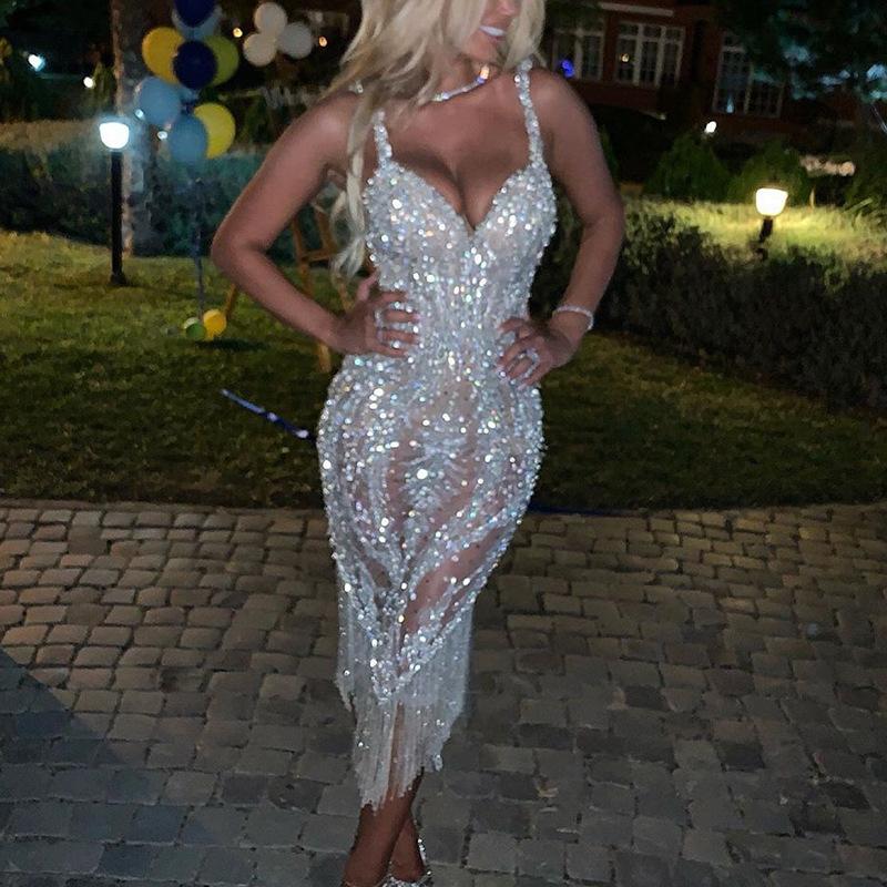 

GMXIA Женское платье с глубоким V-образным вырезом и длинными рукавами, коктейльное платье с пайетками на Ebay XXL серебряный