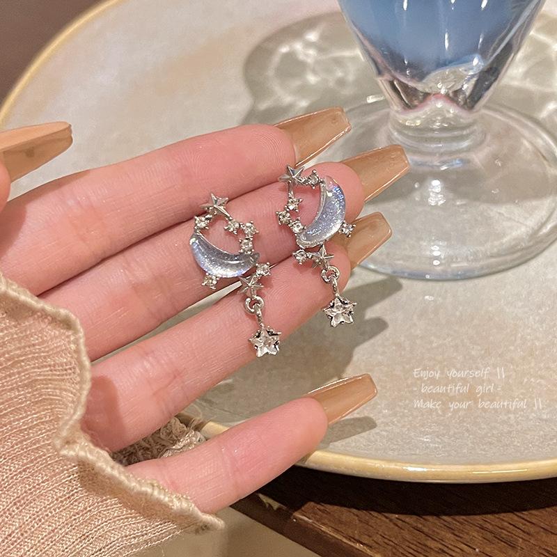 

Супер фея элегантные синие серьги звездного неба с длинными кисточками в форме звезды и луны для женщин 1 pair