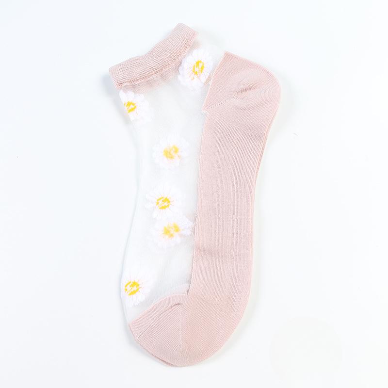 Ladies Spring and Summer New Fashion Leisure Glass Silk Boat Socks