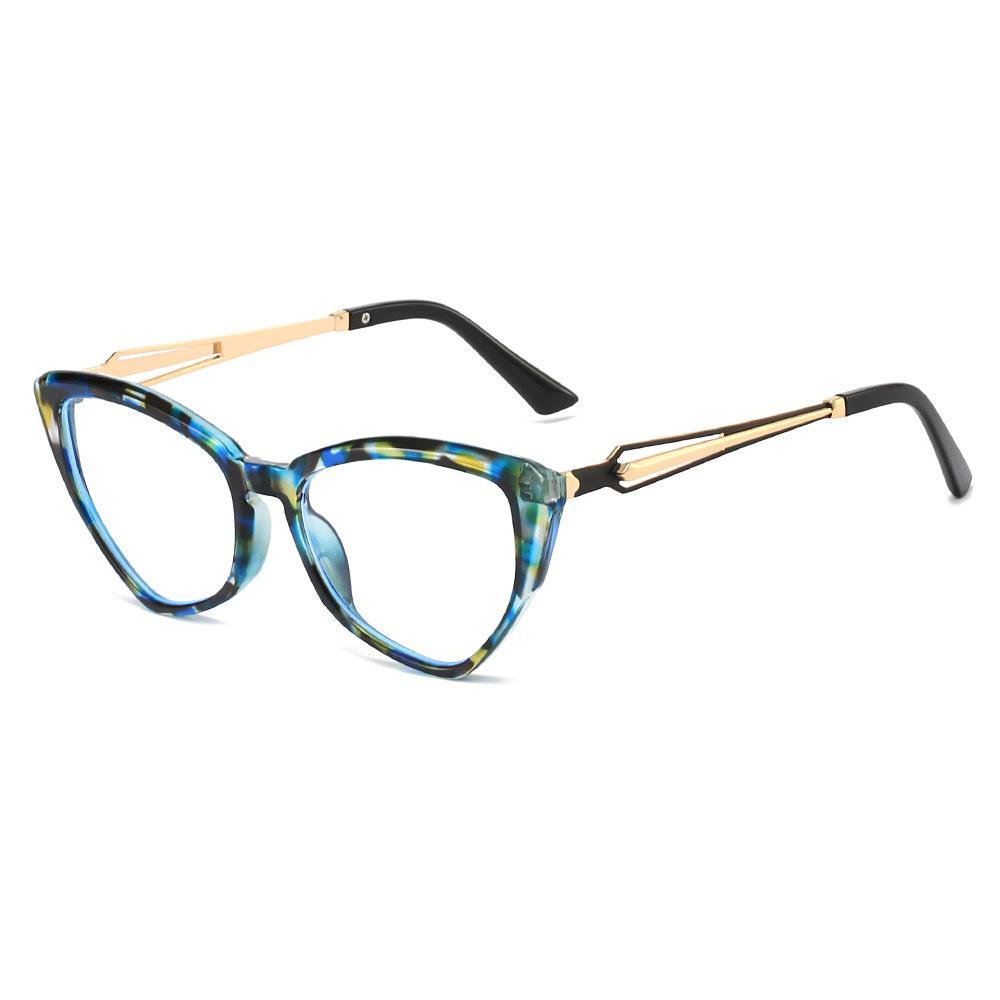 New Fashion Luxurious Cat Eye Anti Blue Light Y2K Brand Leopard Pattern Two Tone Spliced Frame Design Unisex Trendy Glasses