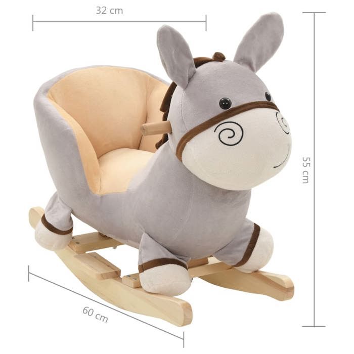 VidaXL Rocking Donkey with Backrest Plush 60x32x55 Cm Grey 80222