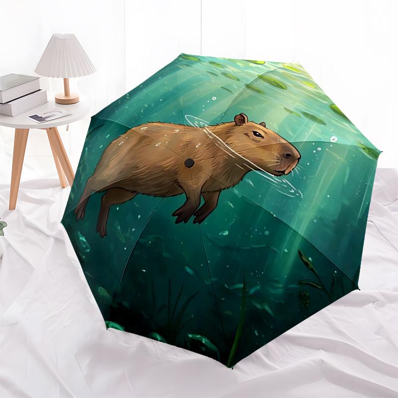 Capybara Themed Travel Umbrella 8 Ribs Automatic Opening and Closing,Portable Folding Design,Compact and Stylish Umbrella Suitable for Out