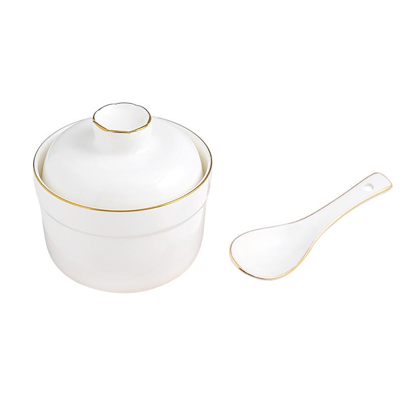 Round Gold-painted Soup Cup Steamed Bowl with Lid Stew with Tray Spoon Bird's Nest Sea Cucumber Steamed Egg Cup Dessert Stew Pot
