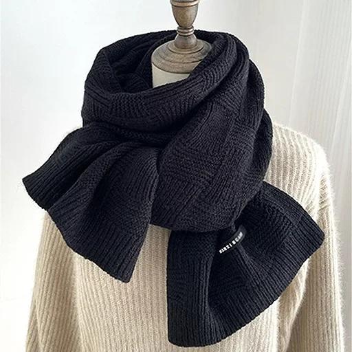 Korean Simple Vintage Long Scarf Solid Color Versatile Scarf Winter Warm Fashion Ladies Shawl Sweet Elegant Knitted Warm Scarf