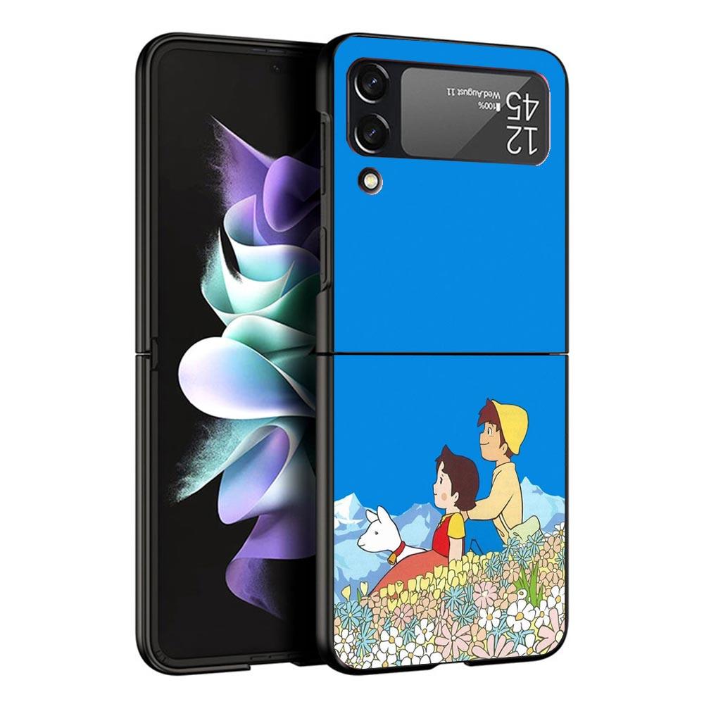 Heidi Cute Cartoon Black Phone Case For Samsung ZFlip7 ZFlip6 ZFlip5 ZFlip4 ZFlip3 5G Hard Protective Galaxy Z Flip 3 4 5 6 7