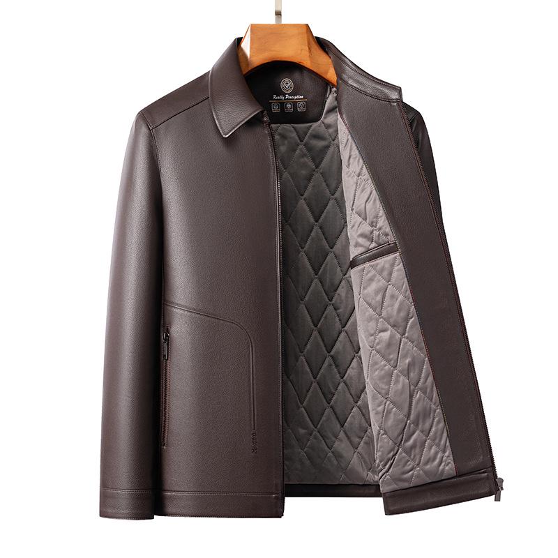 2026 Spring Men's Casual Sheepskin Leather Jacket with Stand-up Collar