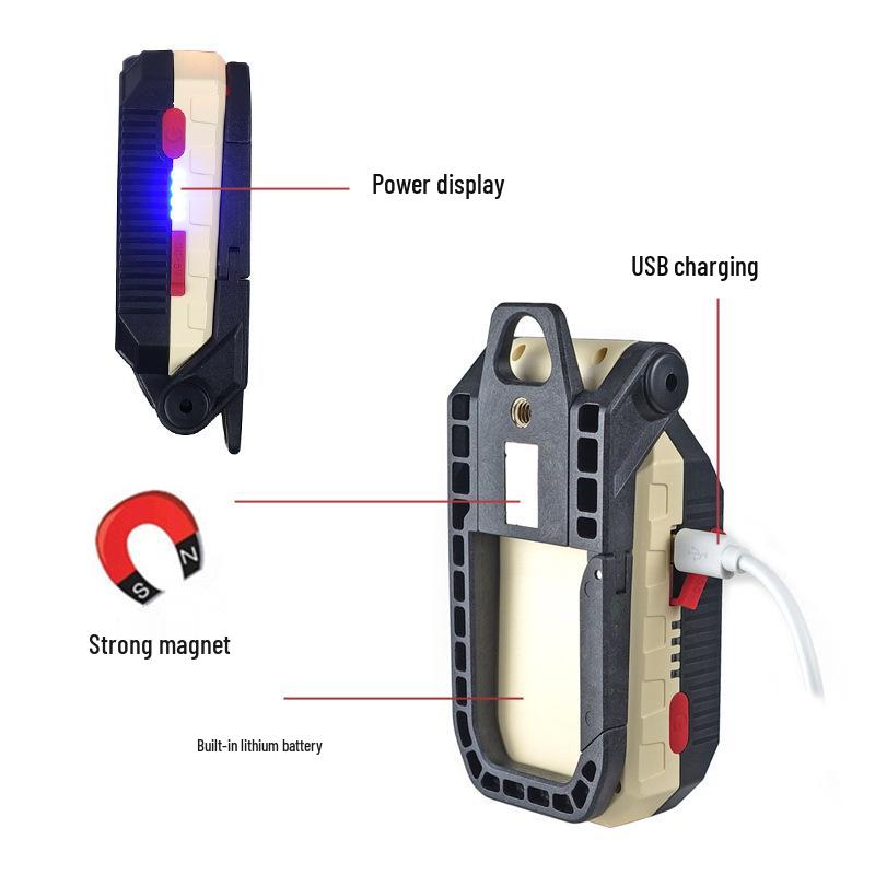 Rechargeable Foldable LED Work Light with Magnet - Portable USB Camping Light (Red & Blue)
